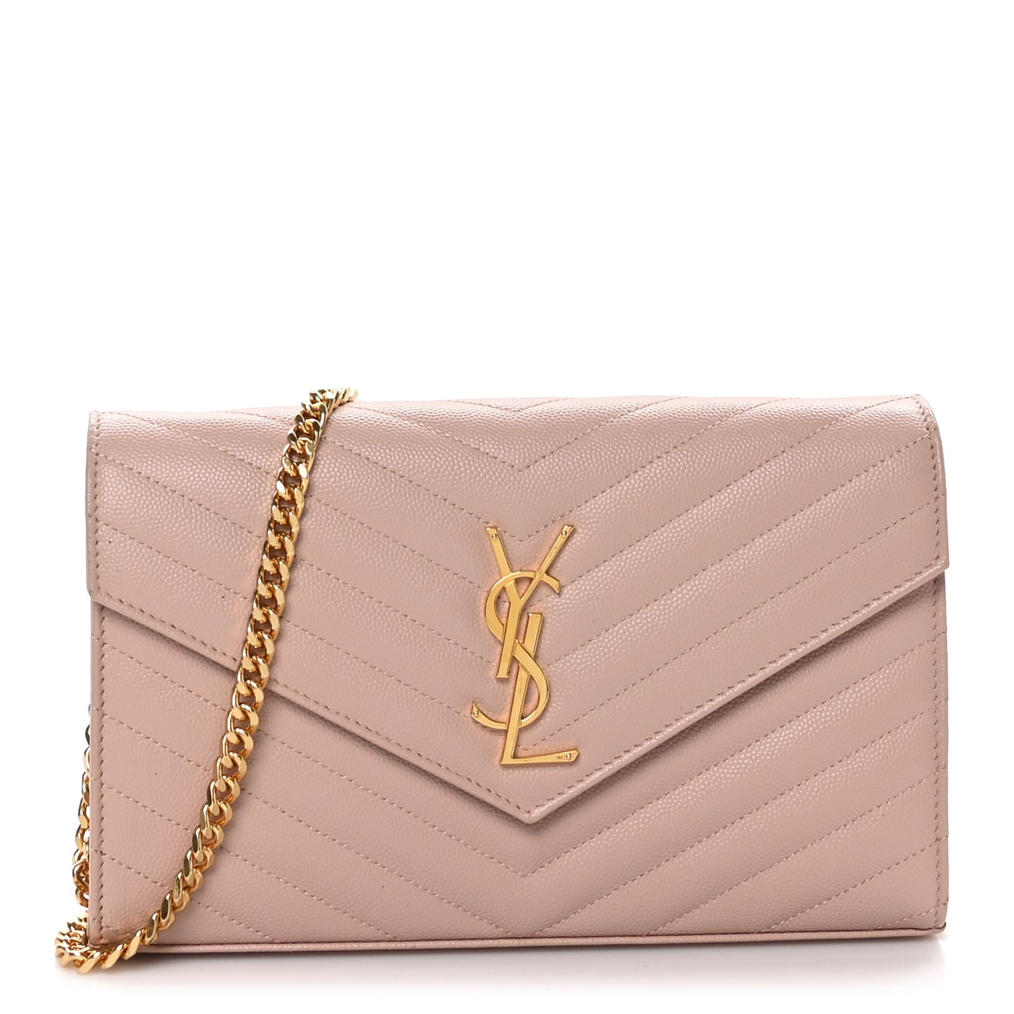 Grain De Poudre Matelasse Chevron Monogram Chain Wallet Pale Pink