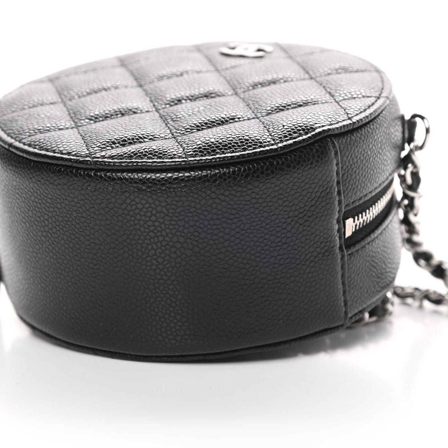 Caviar Quilted Round Clutch With Chain Black
