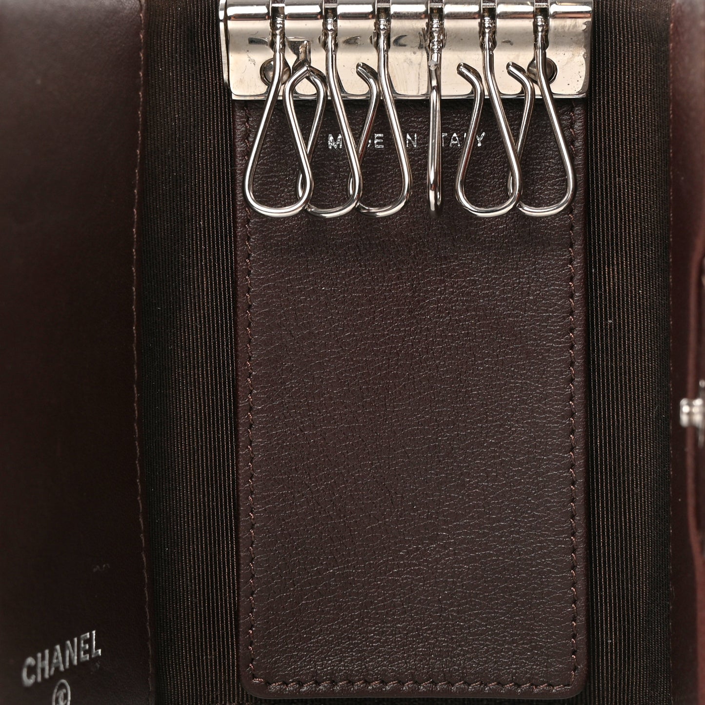 Caviar Quilted 6 Key Holder Dark Brown