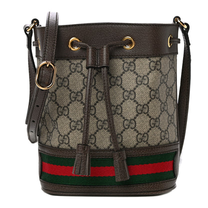 Gucci GG Supreme Monogram Web Mini Ophidia Bucket Bag Brown 1 of 9