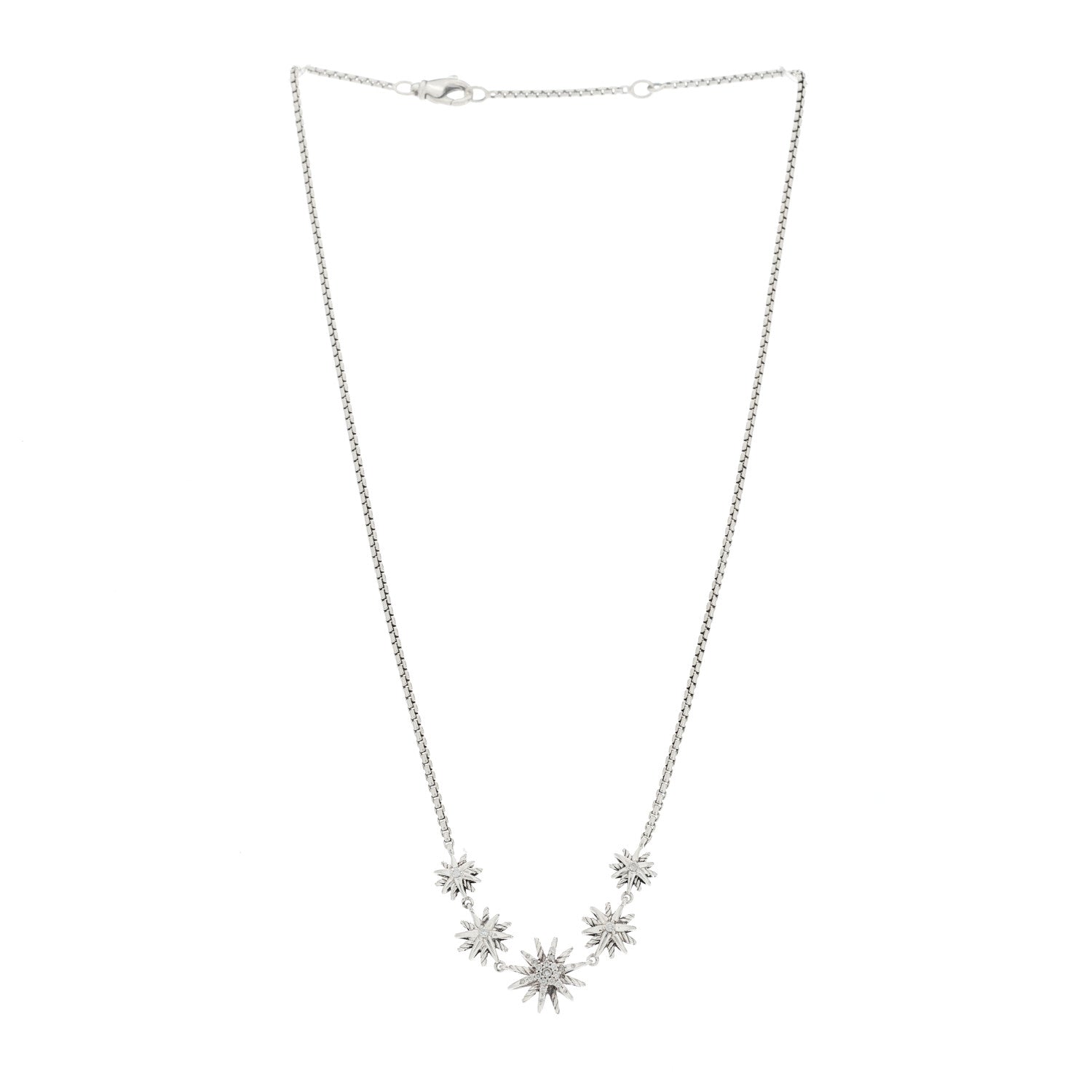 David Yurman Sterling Silver Diamond Starburst 5 Station Necklace 2 of 4