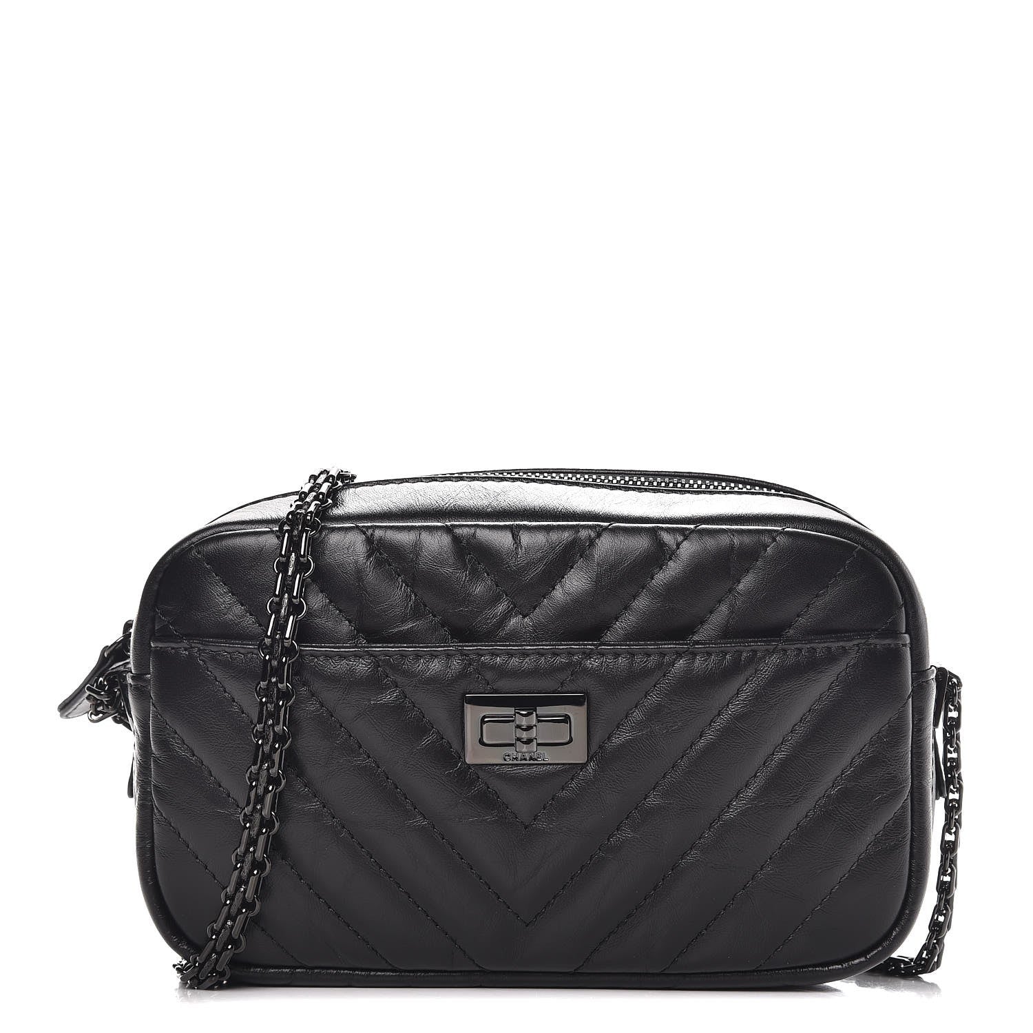 Chanel Aged Calfskin Chevron Mini Reissue Camera Case So Black 1 of 8