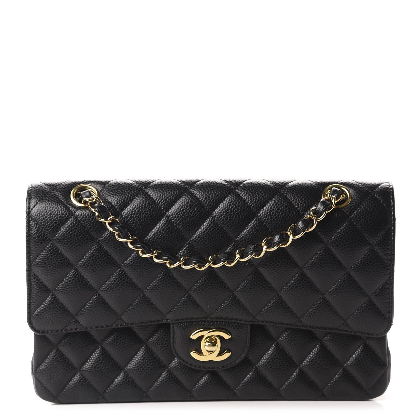 Caviar Quilted Medium Double Flap Black