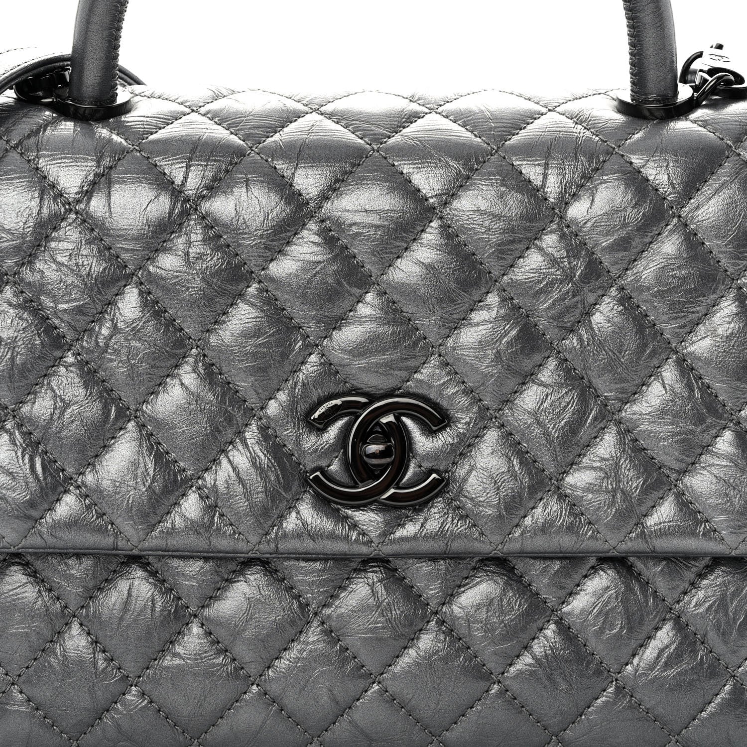 Chanel Metallic Aged Calfskin Quilted Medium Coco Handle Flap Charcoal 8 of 11
