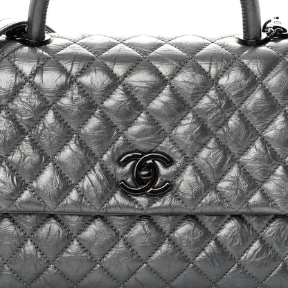 Chanel Metallic Aged Calfskin Quilted Medium Coco Handle Flap Charcoal 8 of 11
