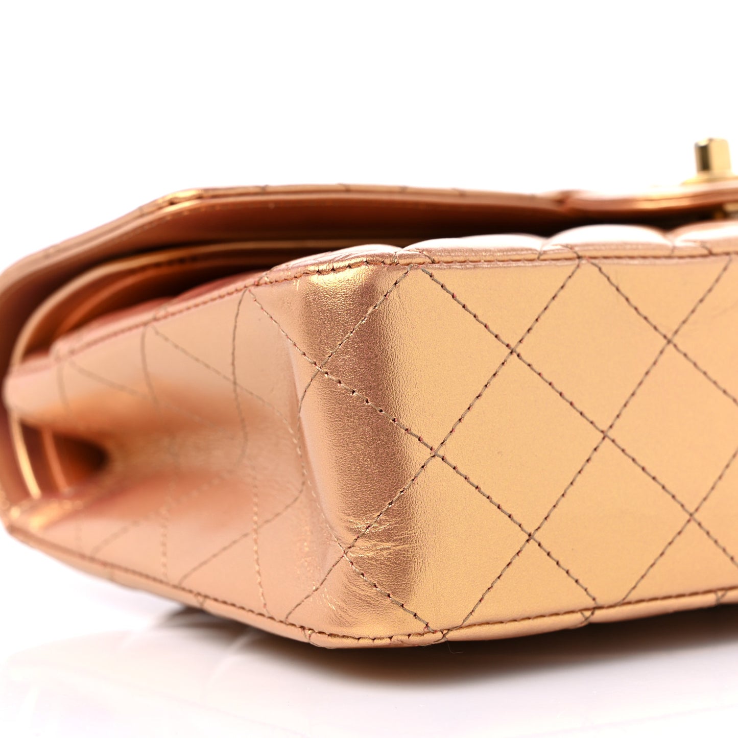 Metallic Lambskin Quilted Medium Double Flap Golden