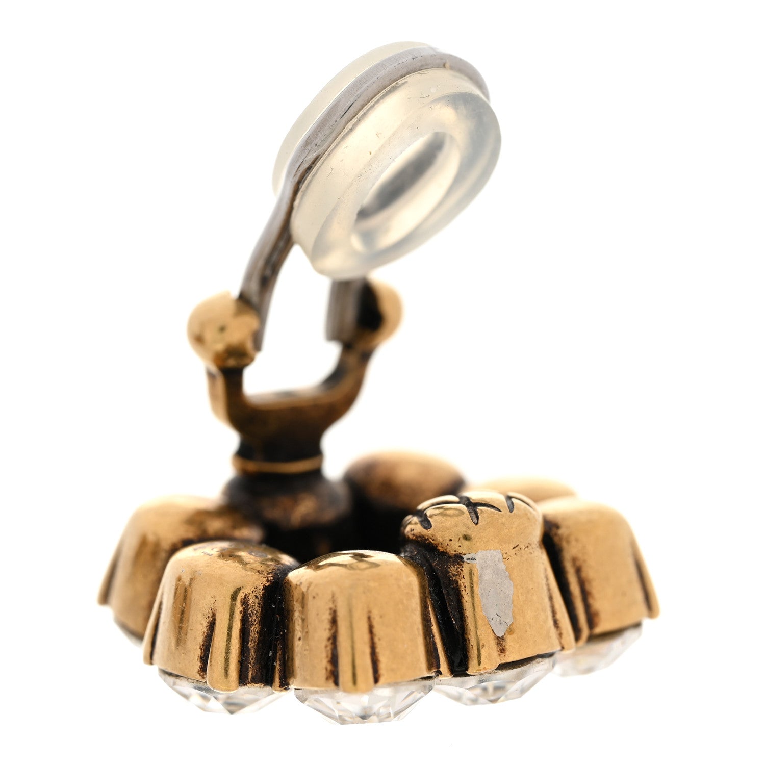 Gucci Metal Crystal Double G Clip On Earrings Aged Gold 5 of 5