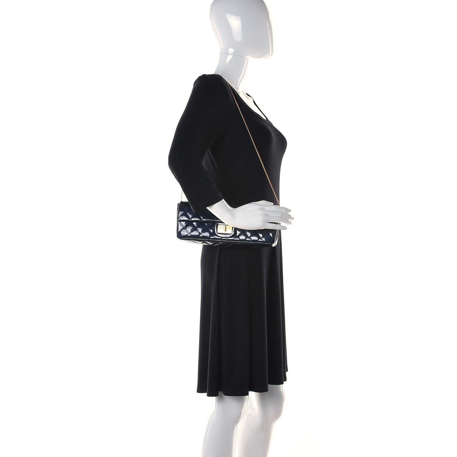 Chanel Patent Quilted 2.55 Reissue East West Clutch Navy Blue 2 of 14