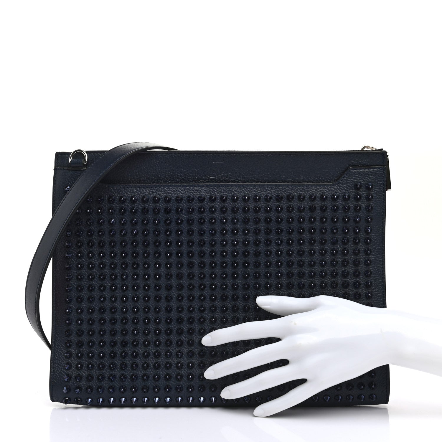Christian Louboutin Calfskin Studded Skypouch Crossbody Clutch Marine 2 of 7
