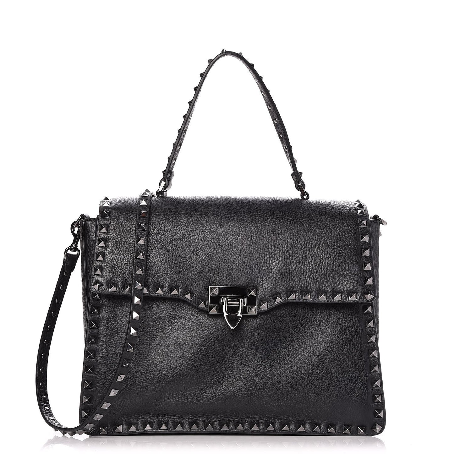 Alce Printed Calfskin Rockstud Top Handle Flap Shoulder Bag Black
