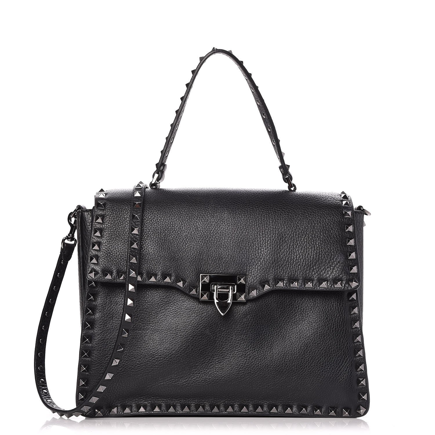 Valentino Garavani Alce Printed Calfskin Rockstud Top Handle Flap Shoulder Bag Black 1 of 7