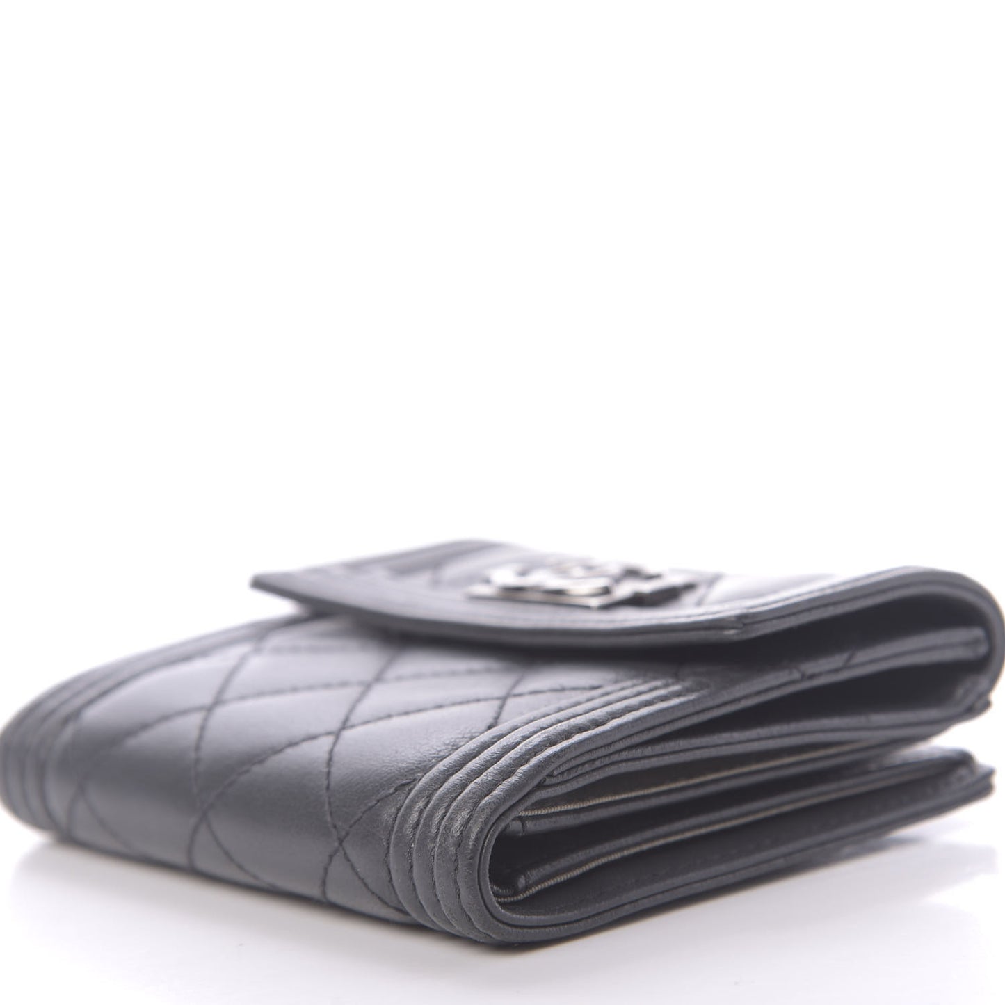Lambskin Quilted Compact Boy Wallet Dark Grey