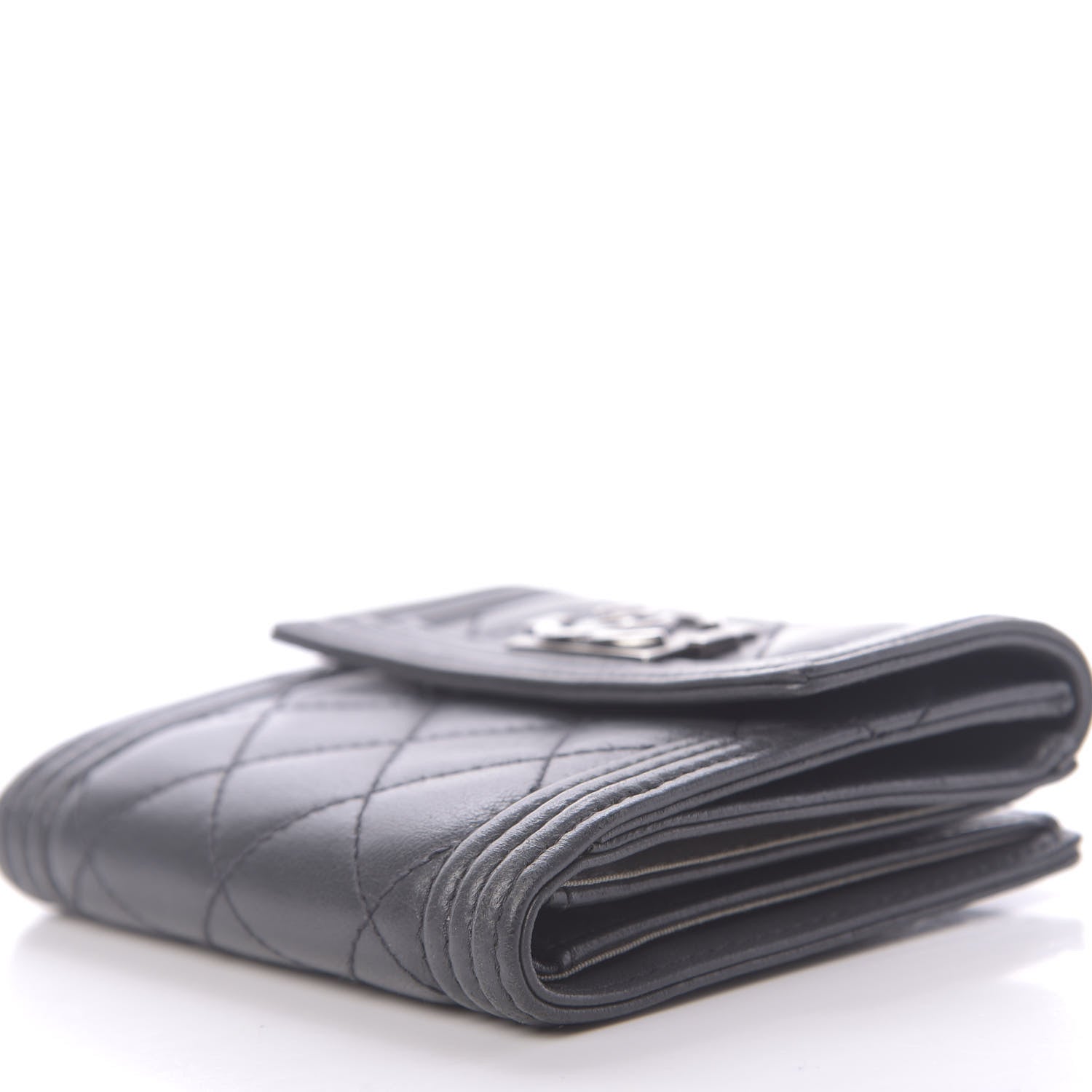 Chanel Lambskin Quilted Compact Boy Wallet Dark Grey 7 of 12