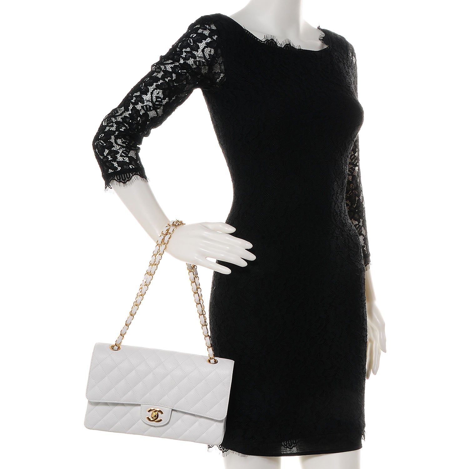 Chanel Caviar Quilted Medium Double Flap White 2 of 9