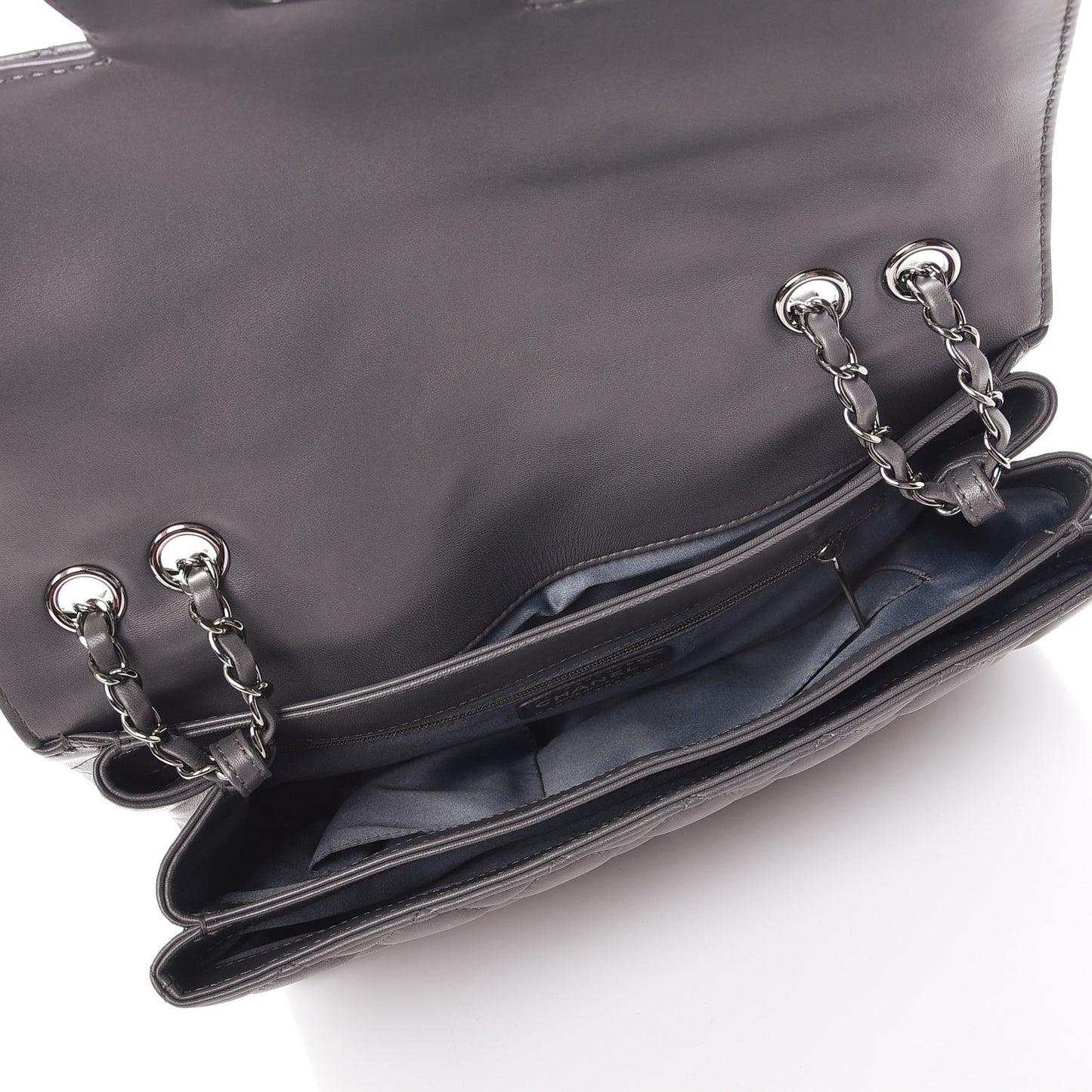 Lambskin Quilted Jumbo Coco Loop Flap Charcoal Grey