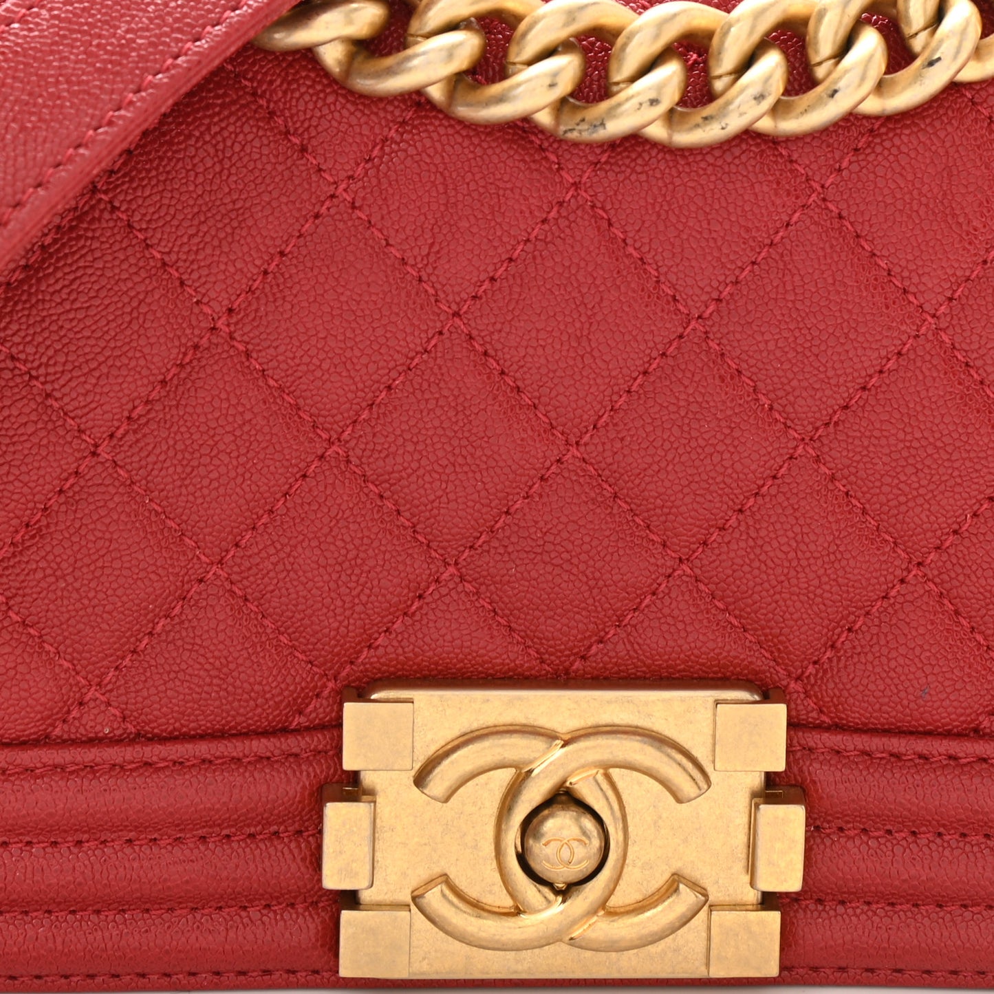 Caviar Quilted Small Boy Flap Red