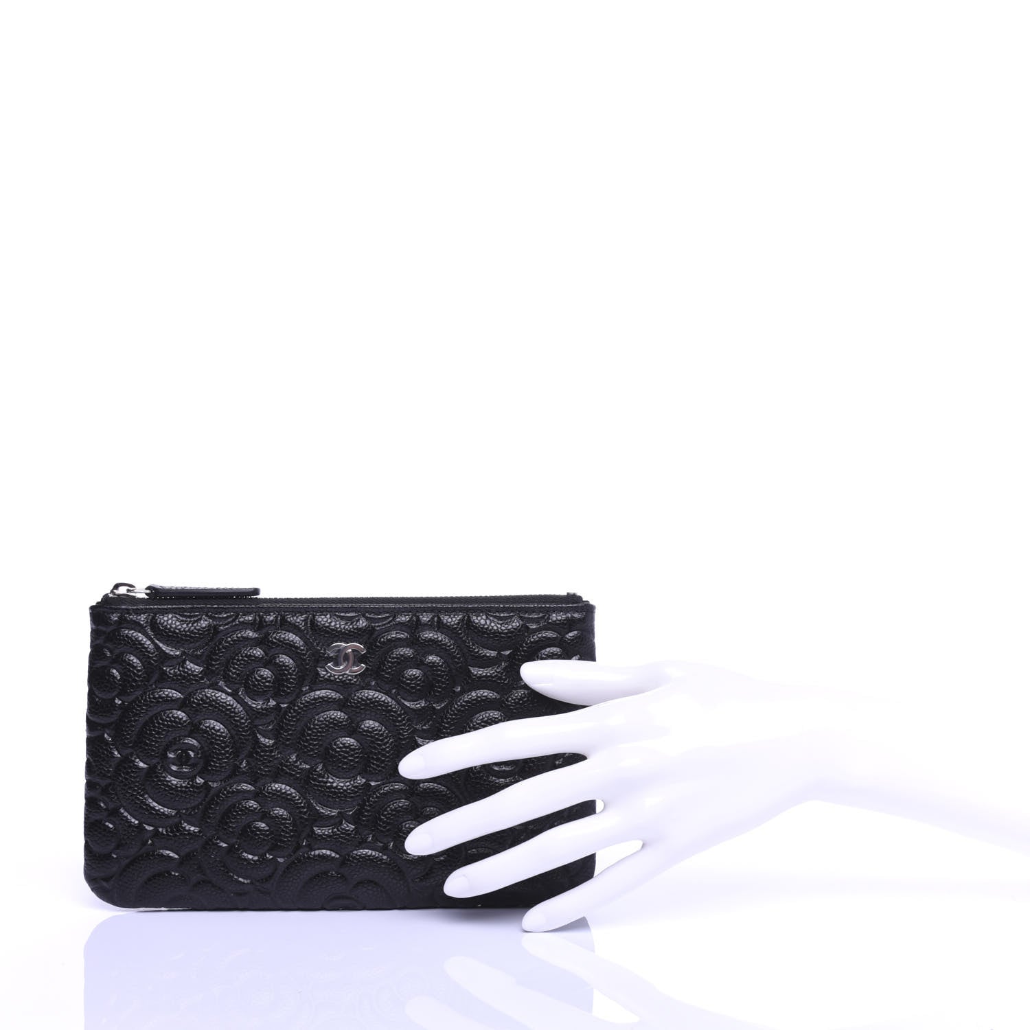 Chanel Caviar Camellia Embossed Cosmetic Pouch Black 2 of 7