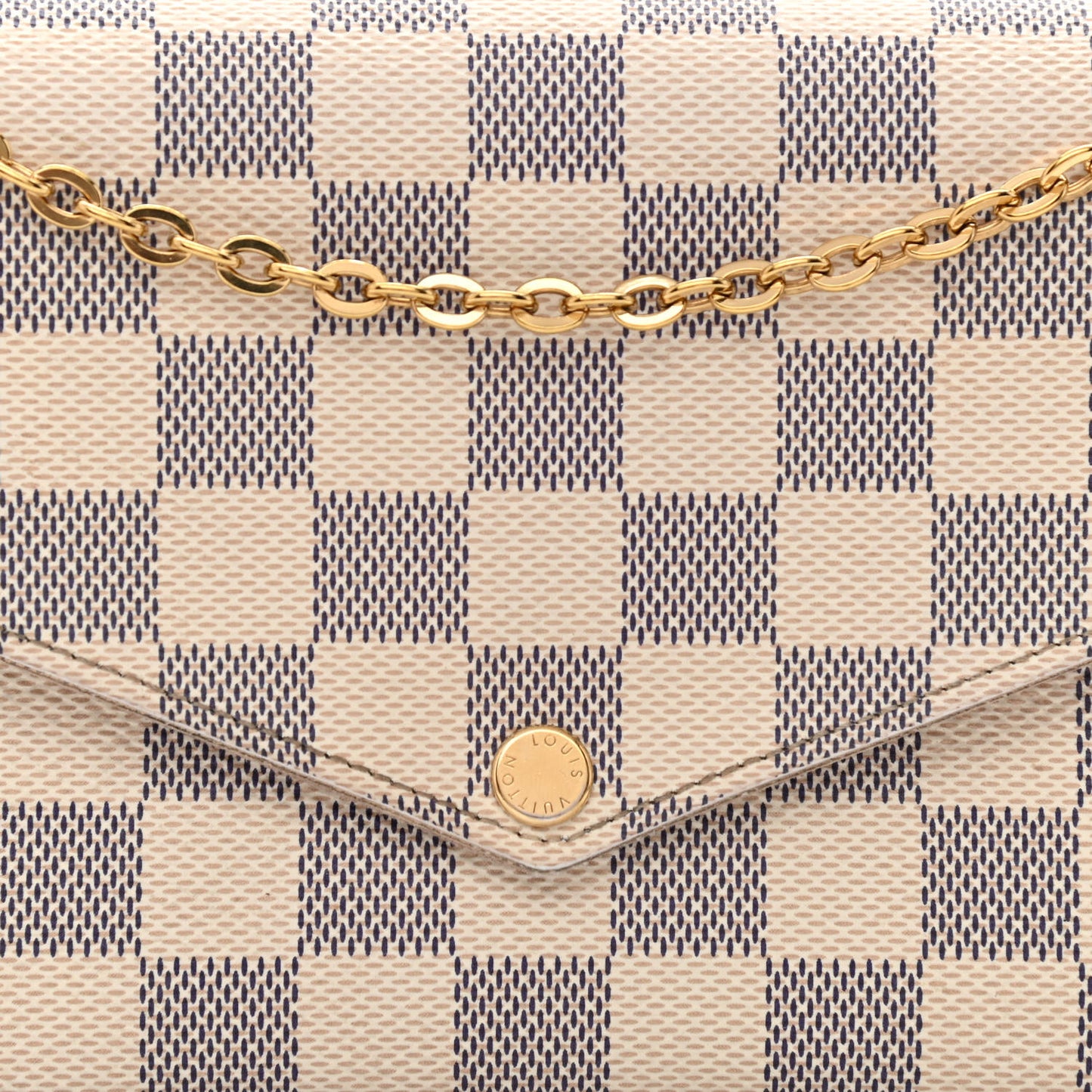 Damier Azur Pochette Felicie Chain Wallet Rose Ballerine