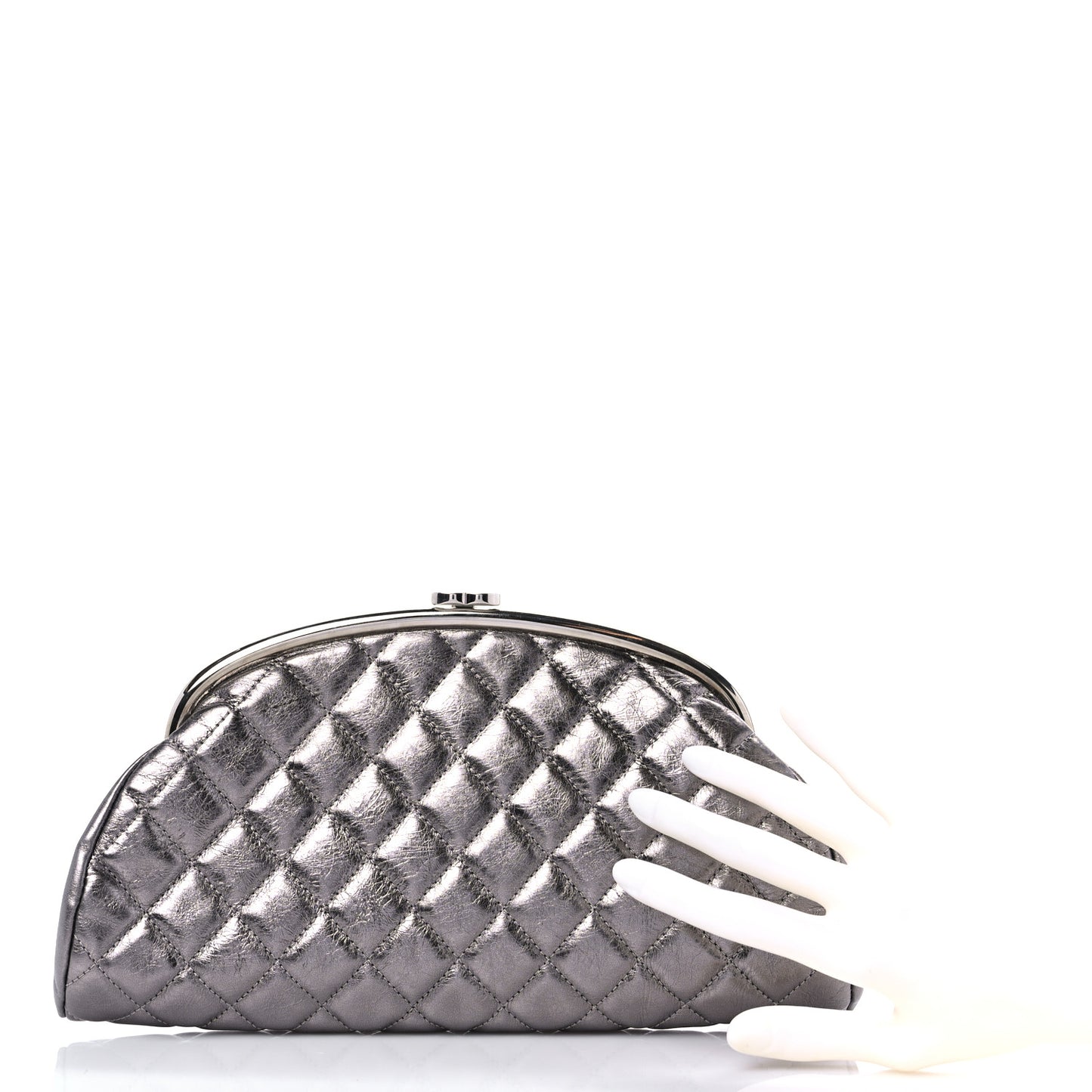 Metallic Aged Calfskin Quilted Timeless Clutch Silver