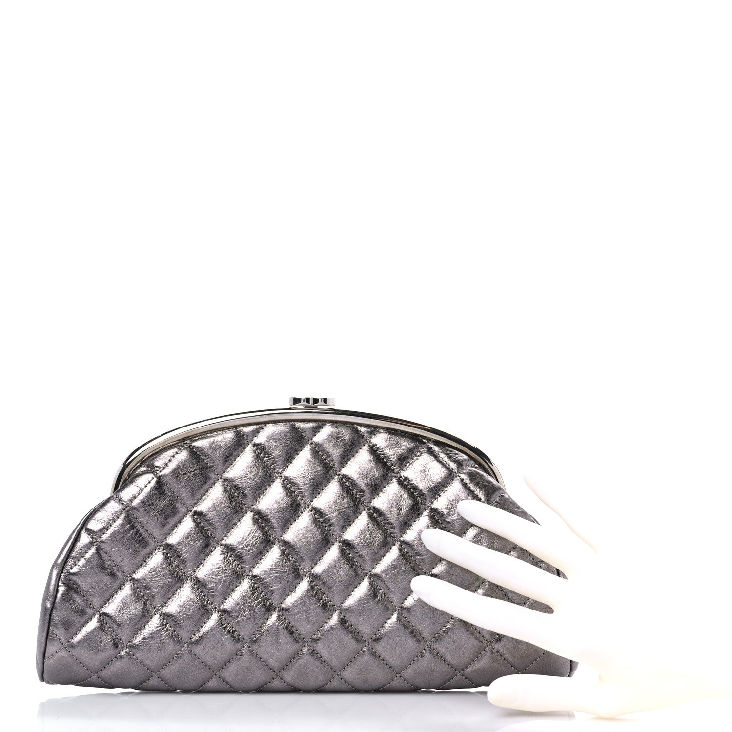 Chanel Metallic Aged Calfskin Quilted Timeless Clutch Silver 3 of 13