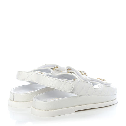 Chanel Grained Calfskin Velcro Dad Sandals 37 White 4 of 11