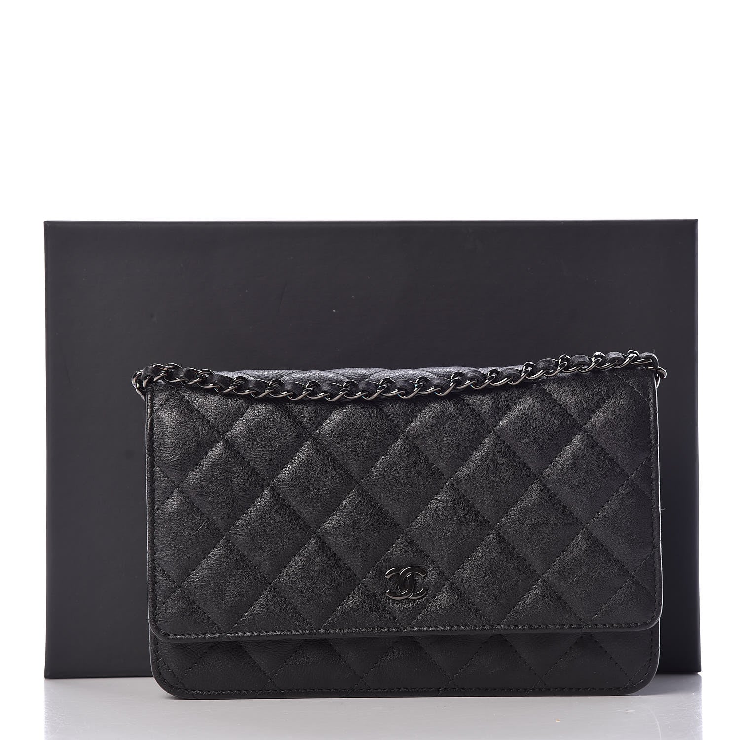 Chanel Crumpled Calfskin Quilted Wallet On Chain WOC So Black 11 of 11
