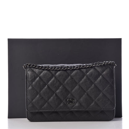 Chanel Crumpled Calfskin Quilted Wallet On Chain WOC So Black 11 of 11