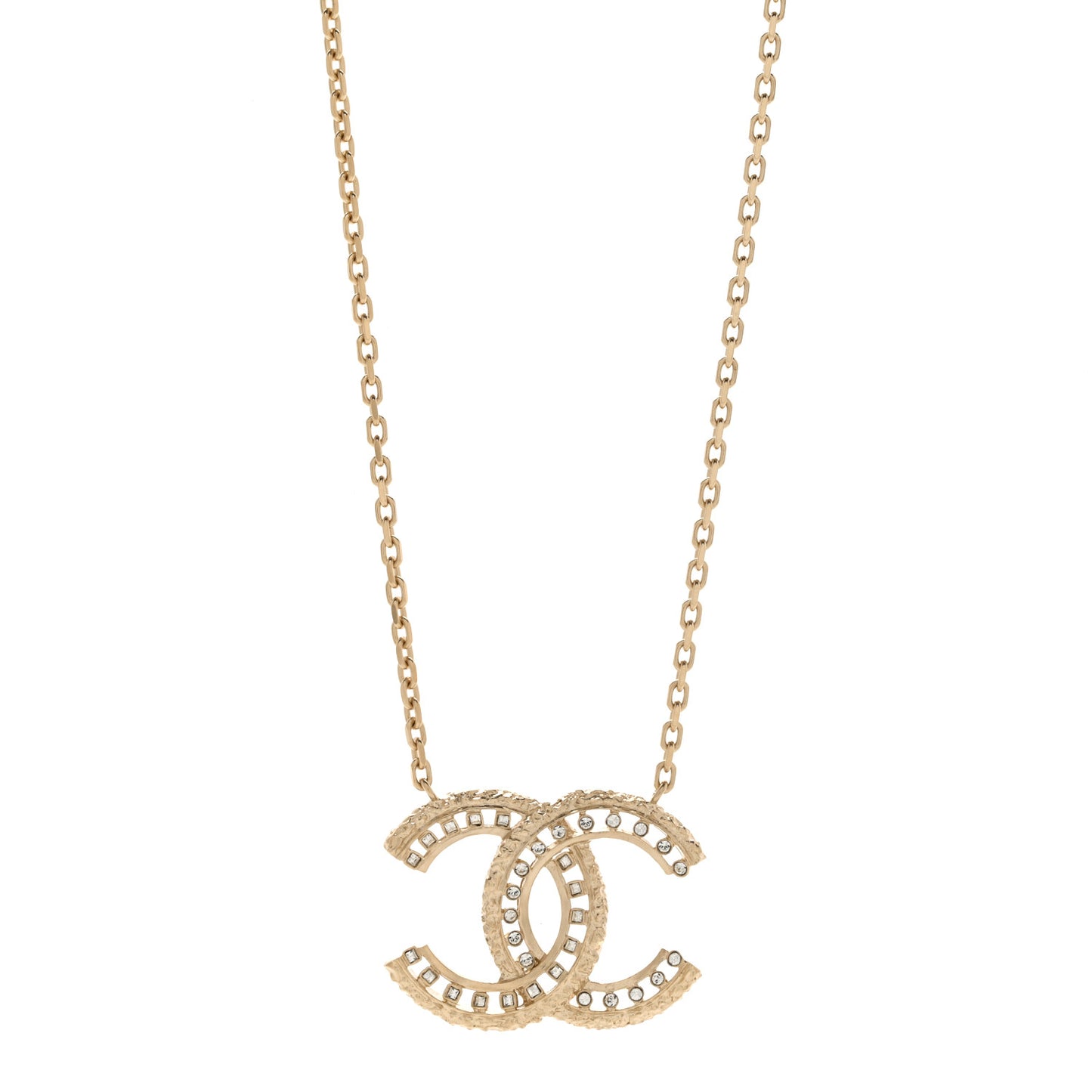 Crystal Textured CC Necklace Gold