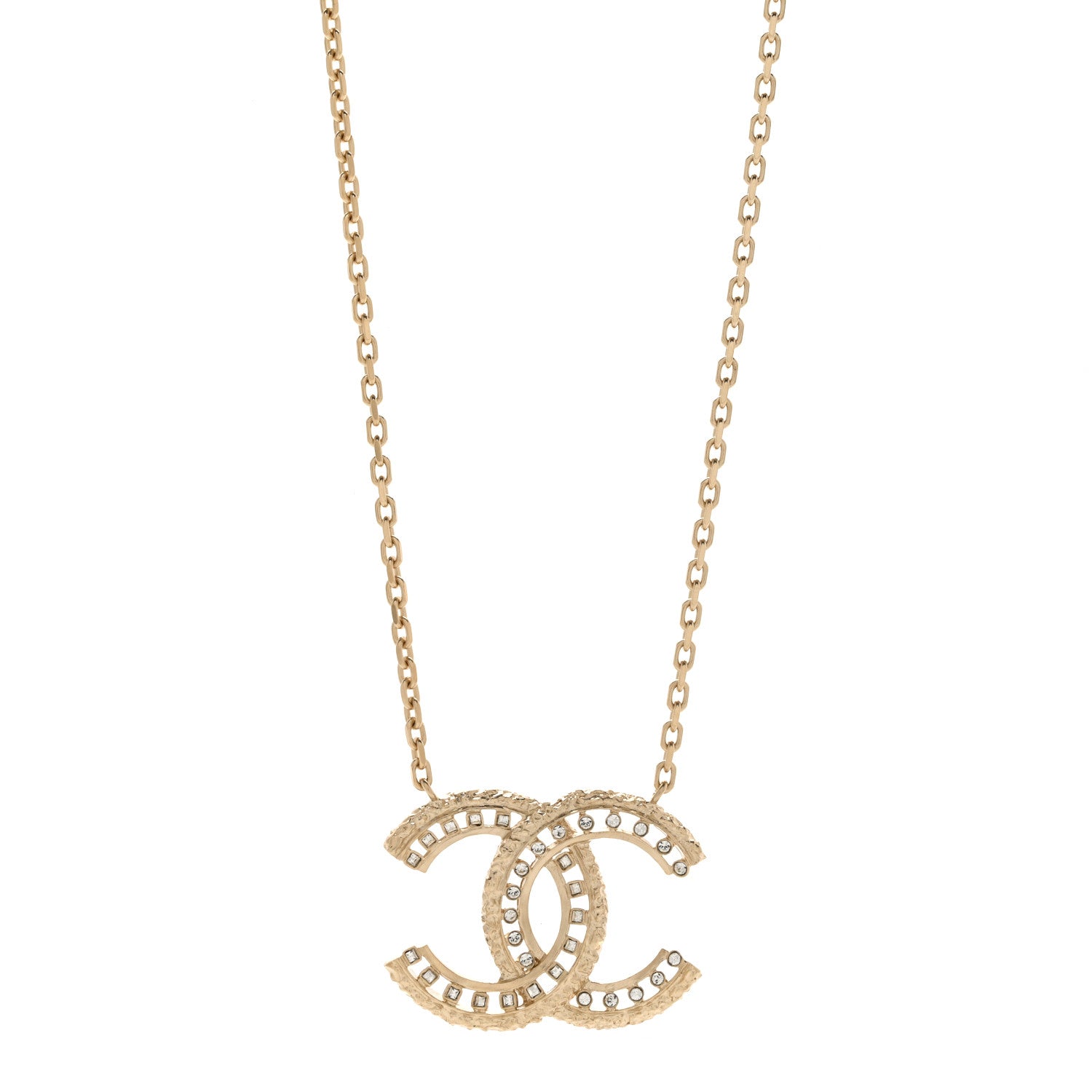 Chanel Crystal Textured CC Necklace Gold 1 of 5