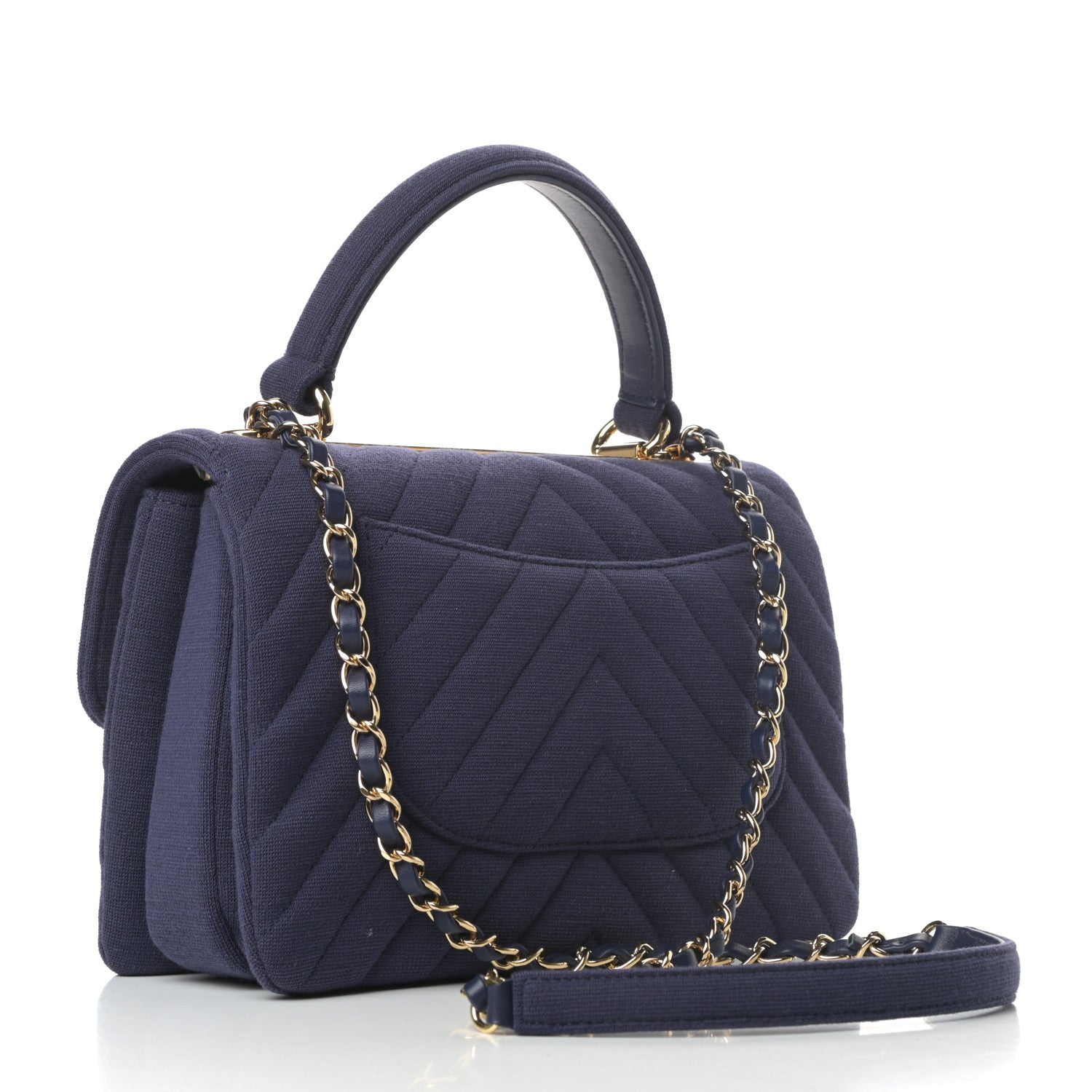 Chanel Jersey Chevron Quilted Small Trendy CC Dual Handle Flap Bag Navy Blue 3 of 10