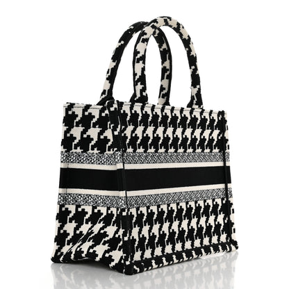 Christian Dior Canvas Houndstooth Embroidered Small Book Tote Black White 3 of 11