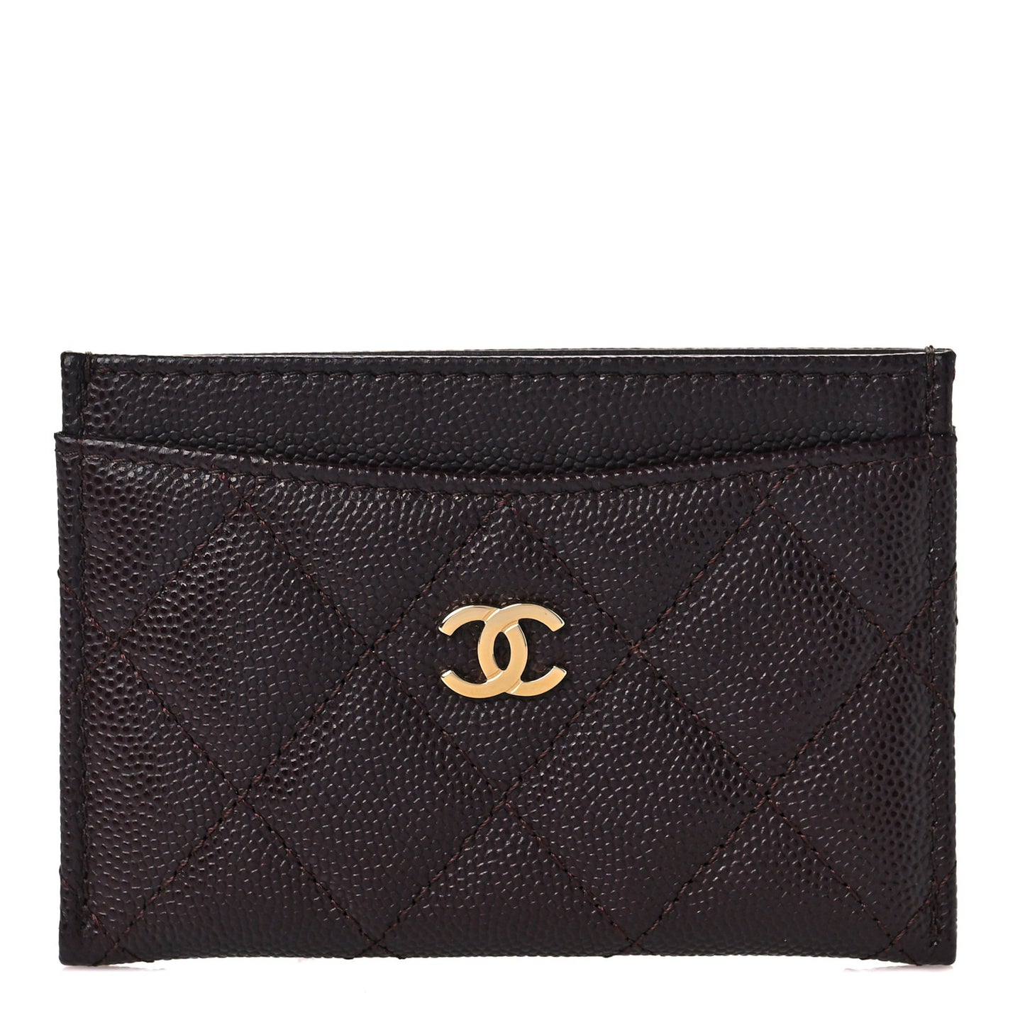 Caviar Quilted Card Holder Dark Brown