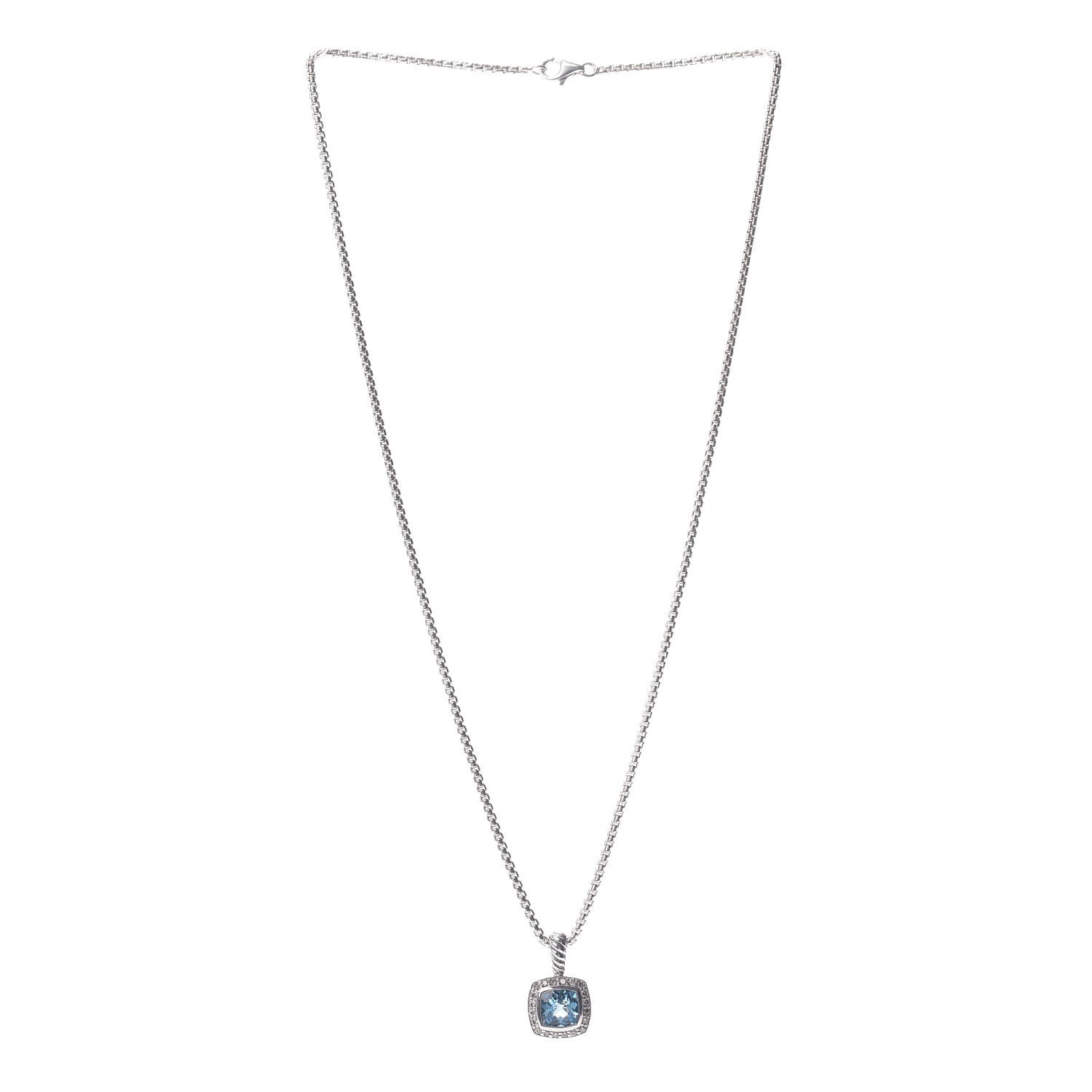 David Yurman Sterling Silver Diamond Blue Topaz 7mm Petite Albion Pendant Necklace 3 of 4