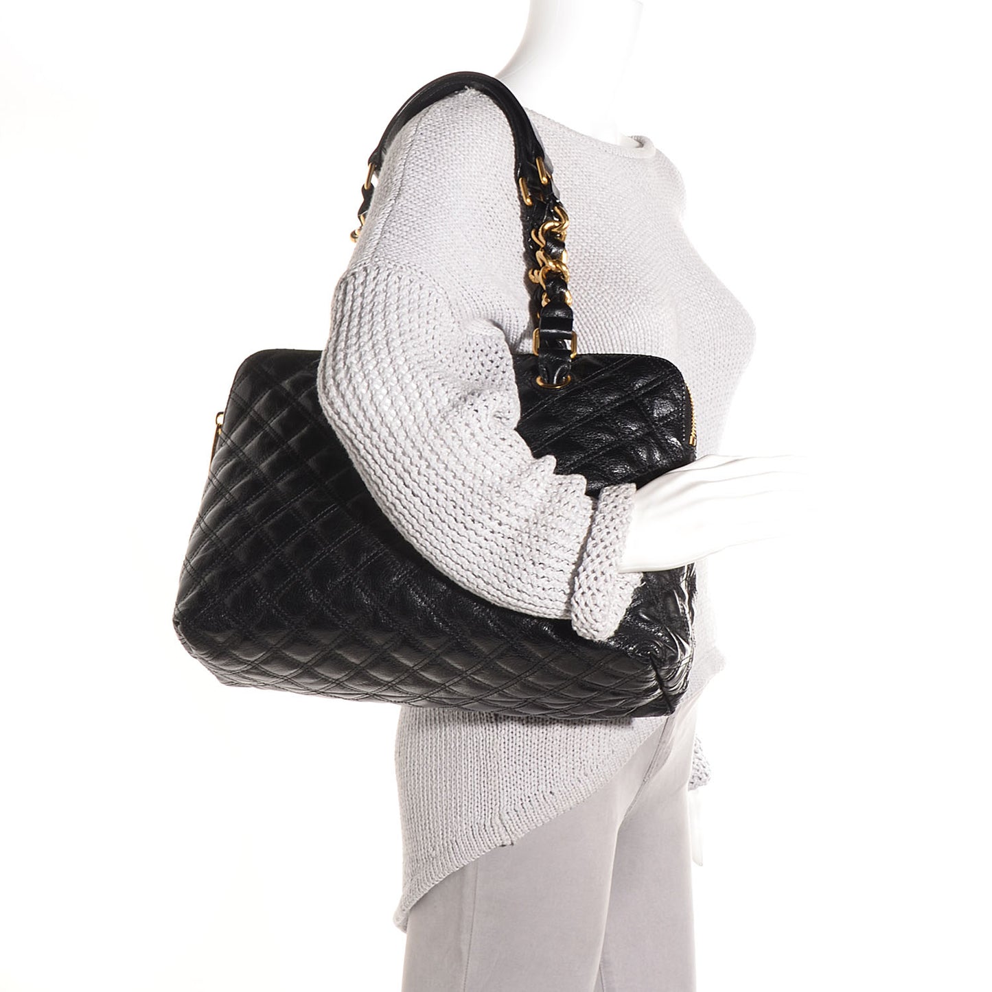 Leather Quilted Karlie Satchel Black