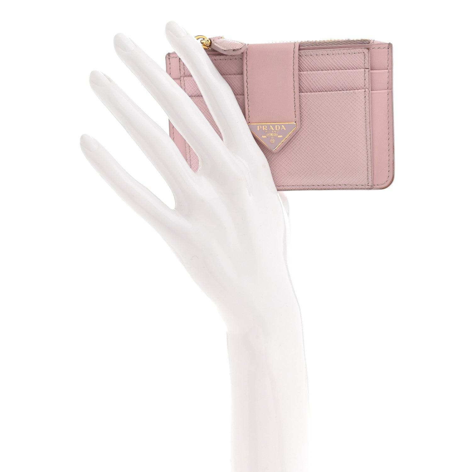 Prada Saffiano City Calf Coin Case Card Holder Alabastro 2 of 11