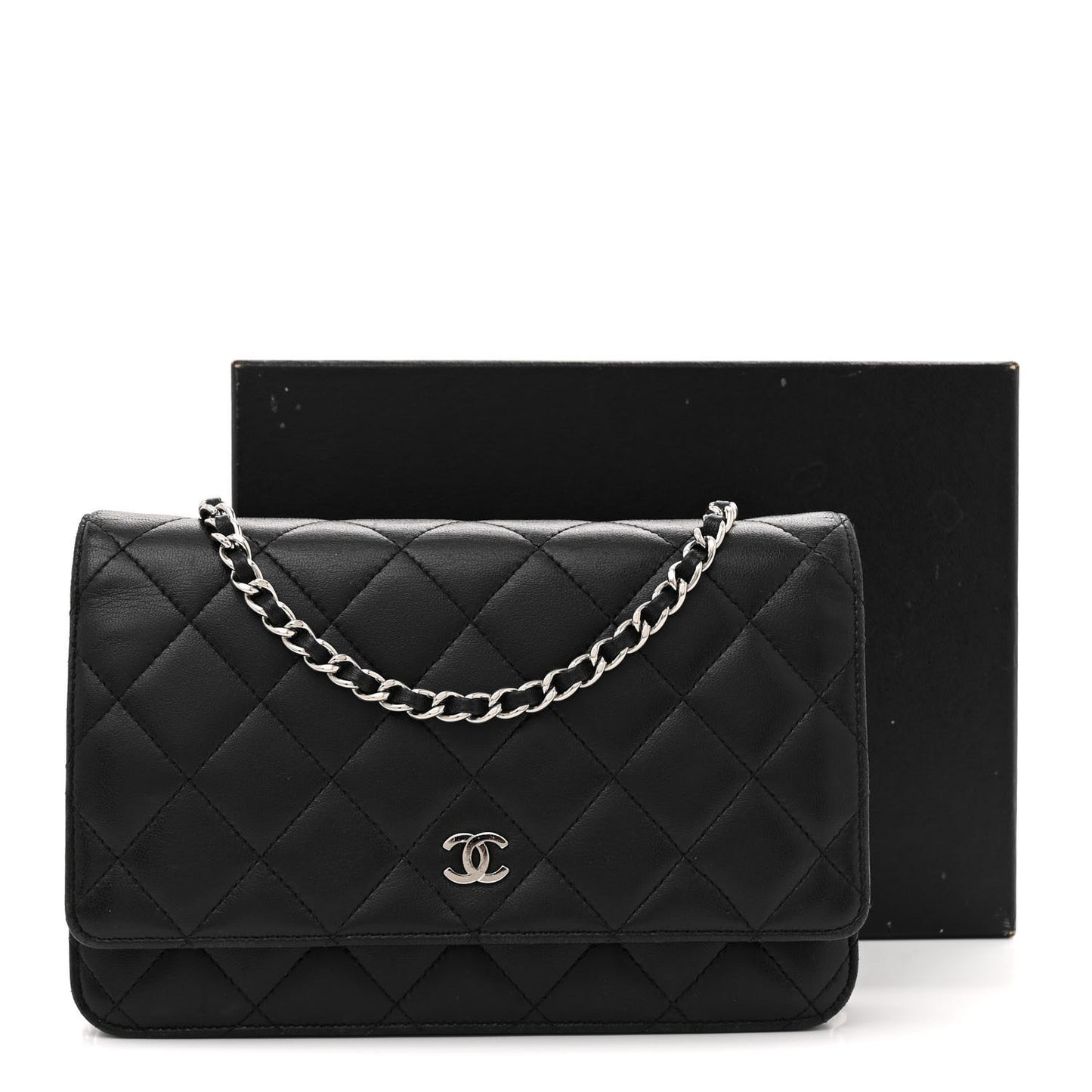 Lambskin Quilted Wallet On Chain WOC Black
