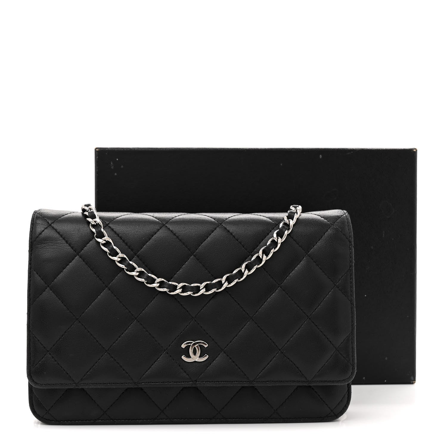Chanel Lambskin Quilted Wallet On Chain WOC Black 12 of 12