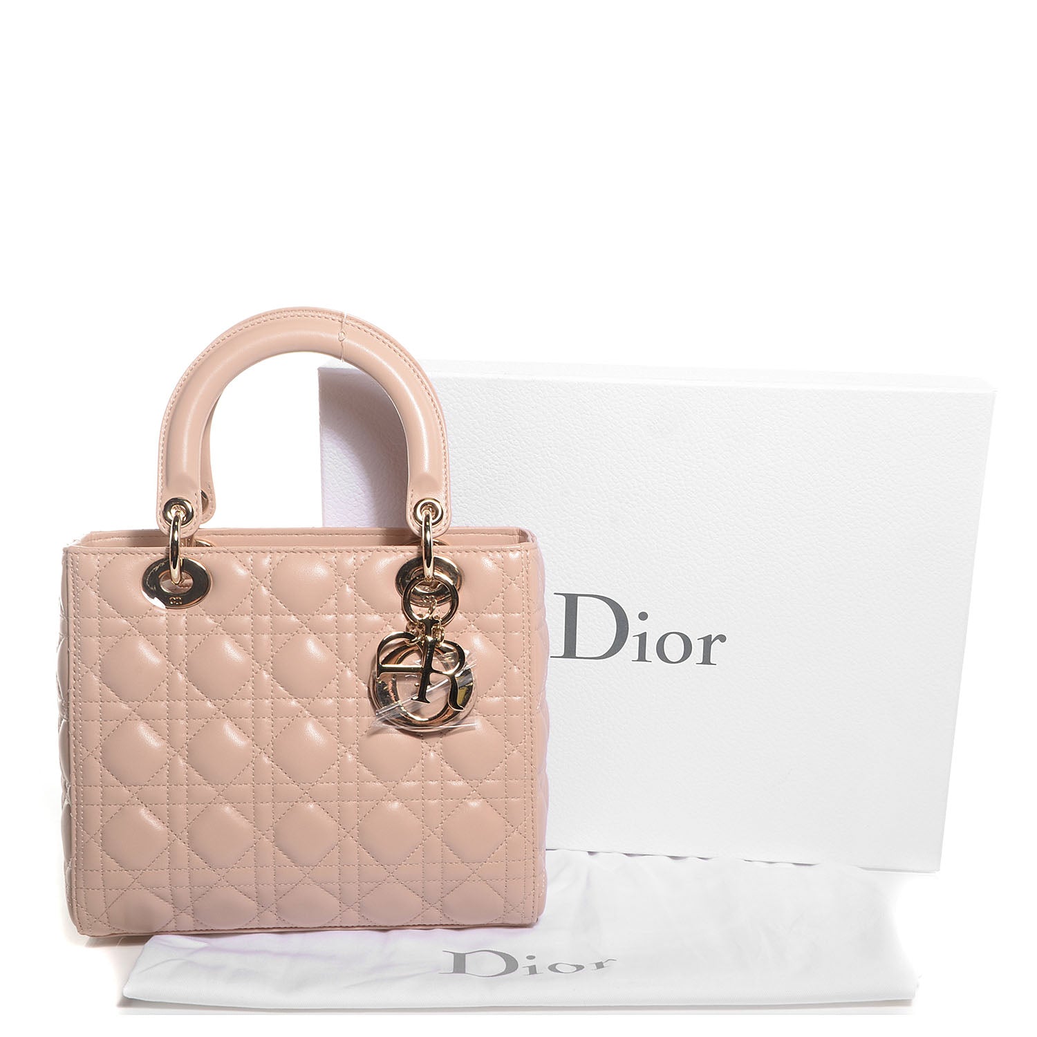 Christian Dior Lambskin Cannage Medium Lady Dior Beige 5 of 9