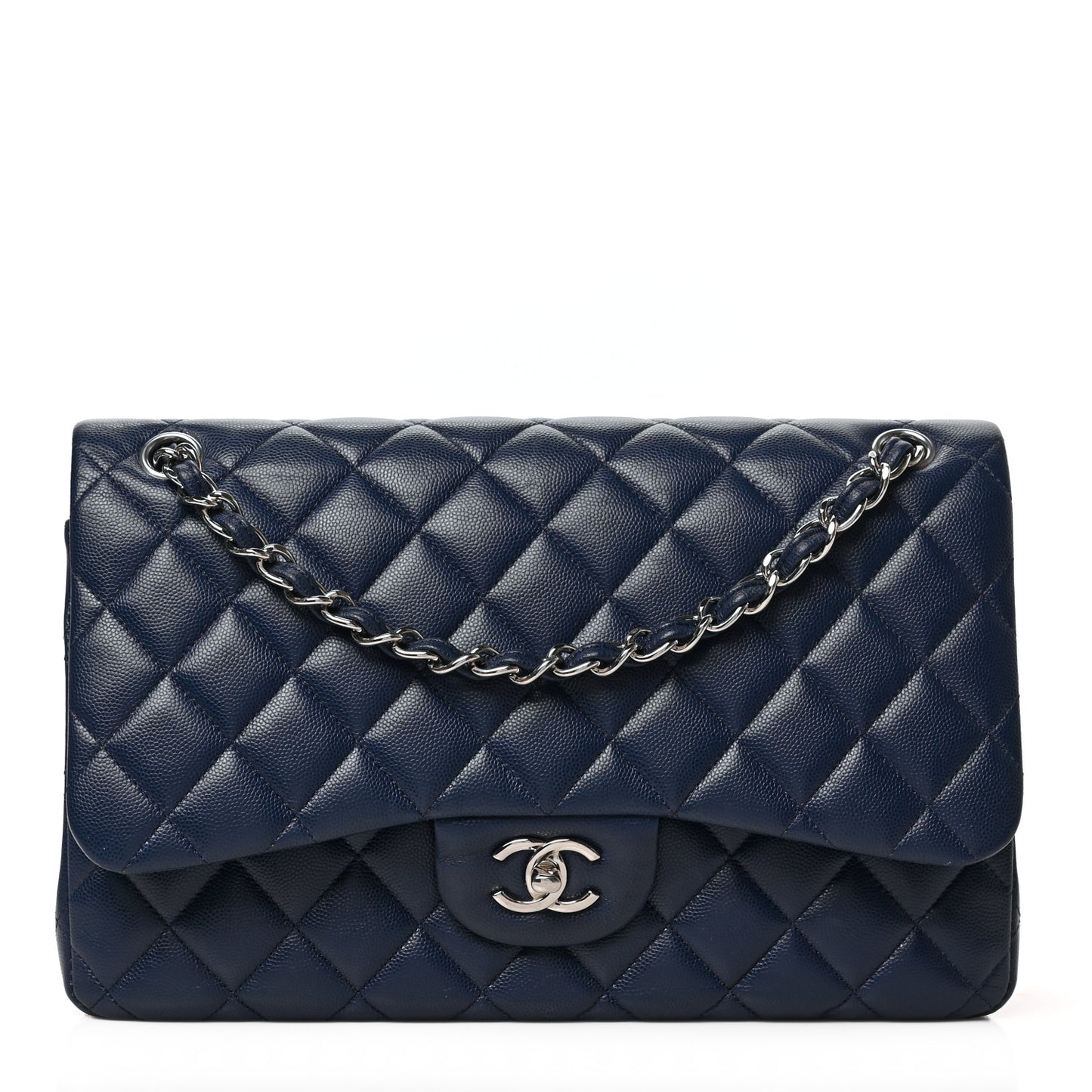Caviar Quilted Jumbo Double Flap Navy Blue