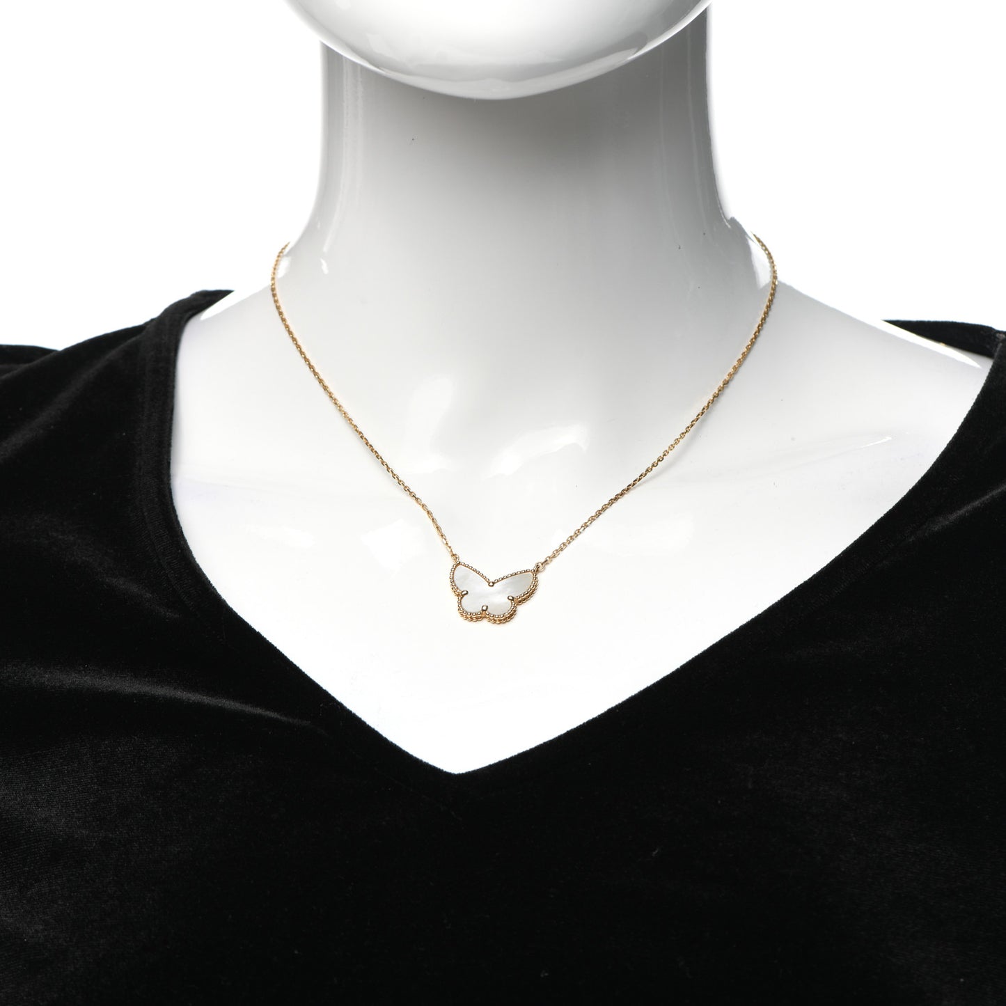 18K Yellow Gold Mother of Pearl Lucky Alhambra Butterfly Pendant Necklace