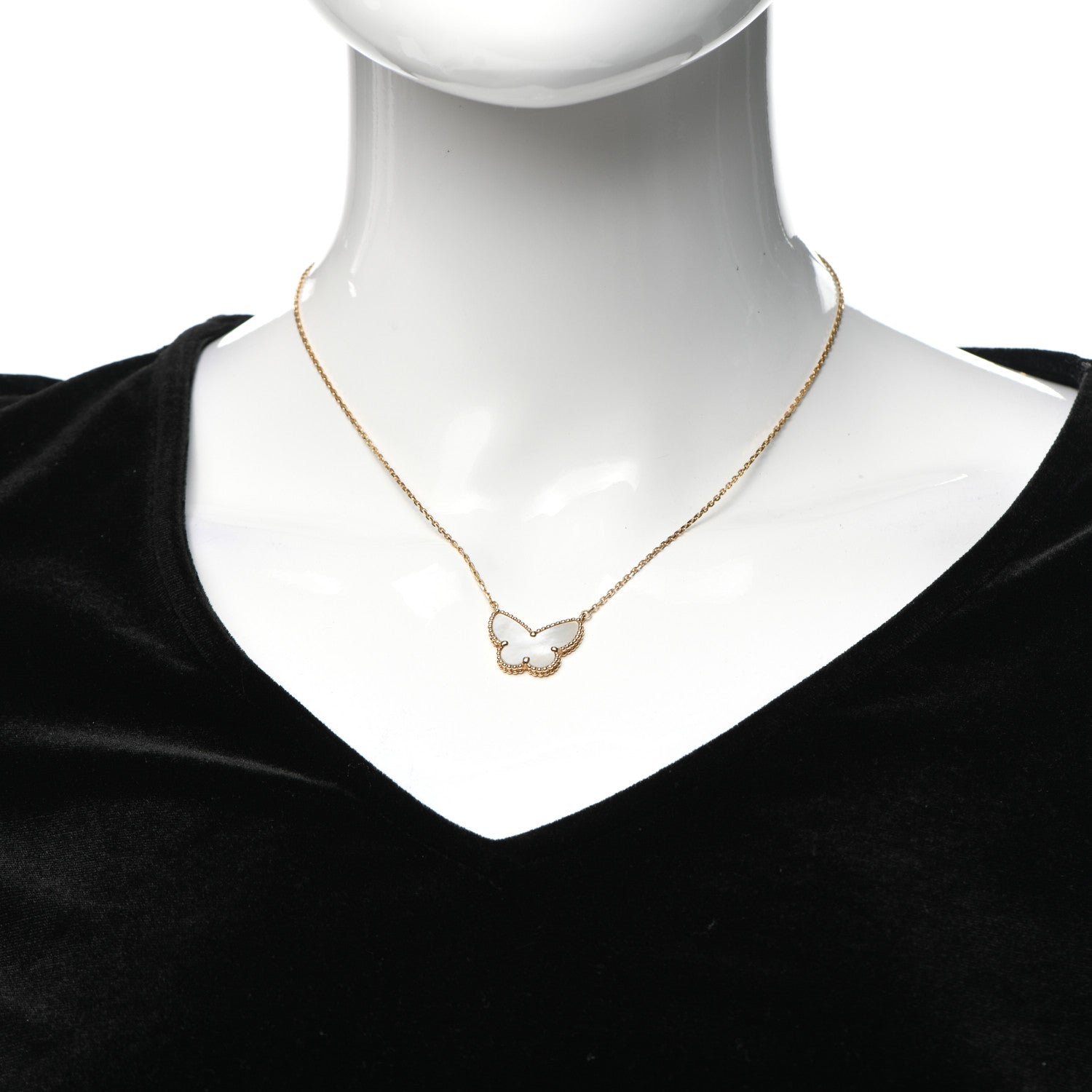 Van Cleef & Arpels 18K Yellow Gold Mother of Pearl Lucky Alhambra Butterfly Pendant Necklace 2 of 6
