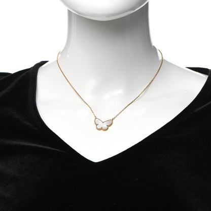 Van Cleef & Arpels 18K Yellow Gold Mother of Pearl Lucky Alhambra Butterfly Pendant Necklace 2 of 6