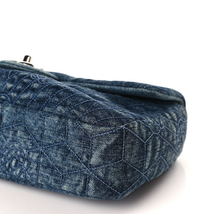 Chanel Denim Quilted Camellia Embroidered Medium Flap Blue 9 of 9