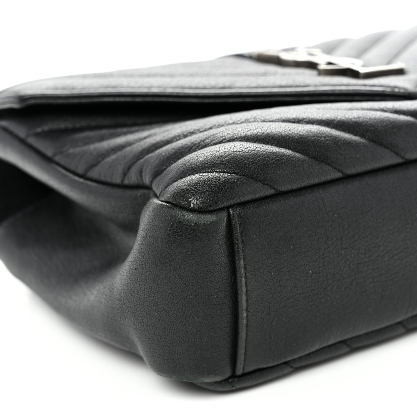 Sheepskin Matelasse Chevron Monogram Medium College Bag Black
