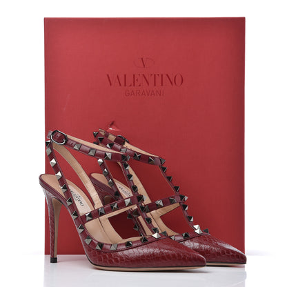 Valentino Garavani Ayers Snakeskin Rockstud Ankle Strap 100mm Pumps 36 Cerise 16 of 16