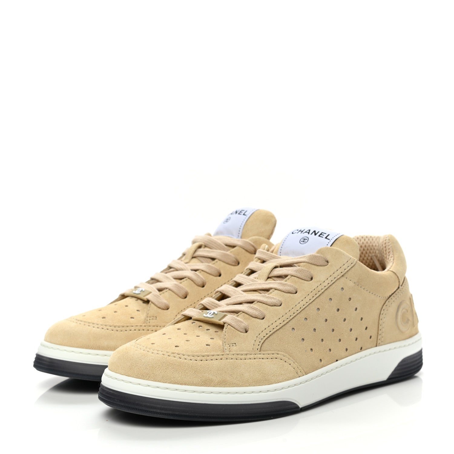 Chanel Suede Calfskin Logo Sneakers 41 Beige 3 of 9