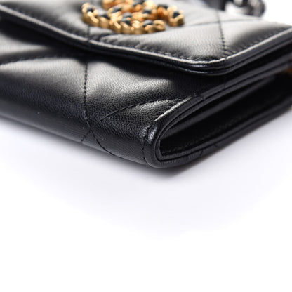 Chanel Shiny Goatskin Quilted Chanel 19 Flap Coin Purse With Chain Black 13 of 14