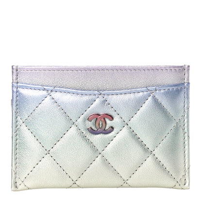 Chanel Gradient Metallic Calfskin Quilted Card Holder Silver Blue Yellow Purple 1 of 12