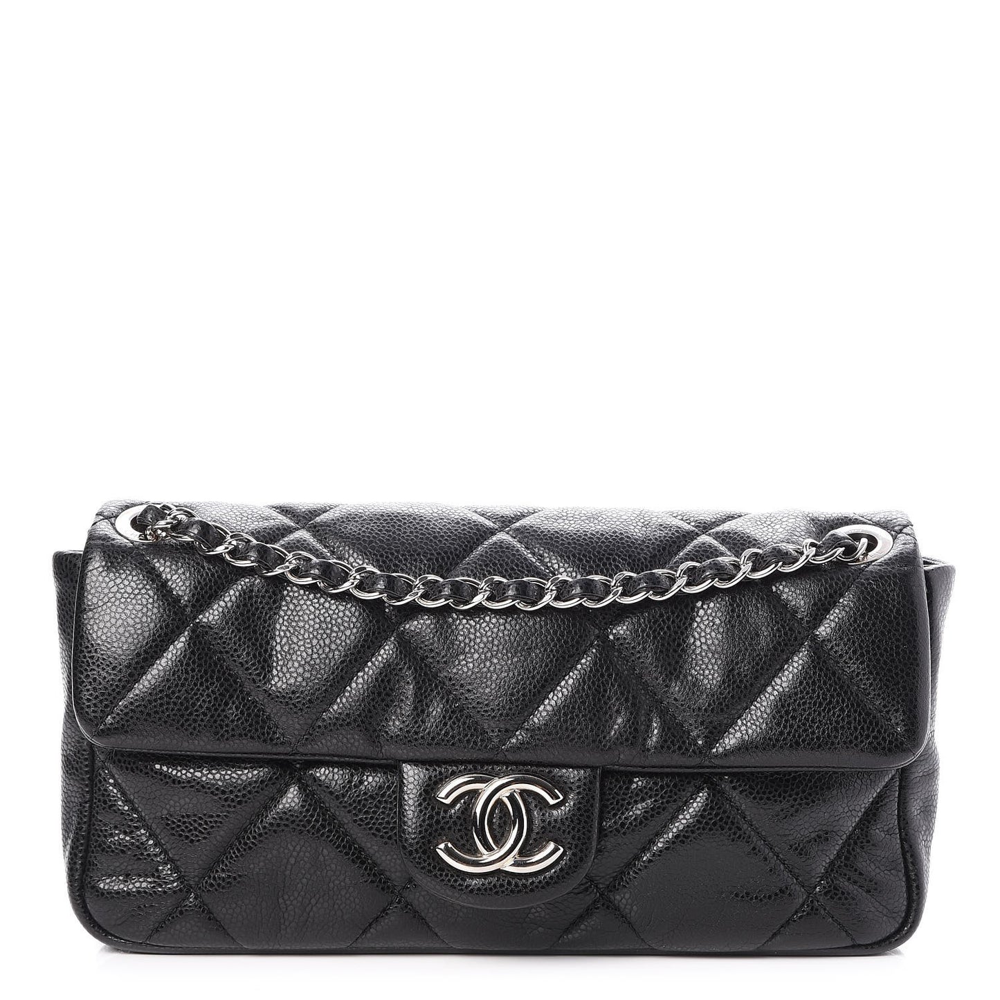 Glazed Caviar Quilted Small Nature Flap Bag Black
