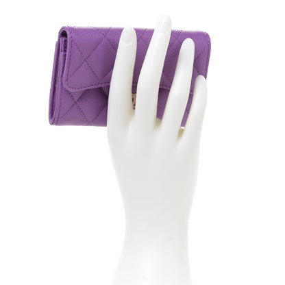 Chanel Caviar Quilted Flap Card Holder Wallet Purple 2 of 9